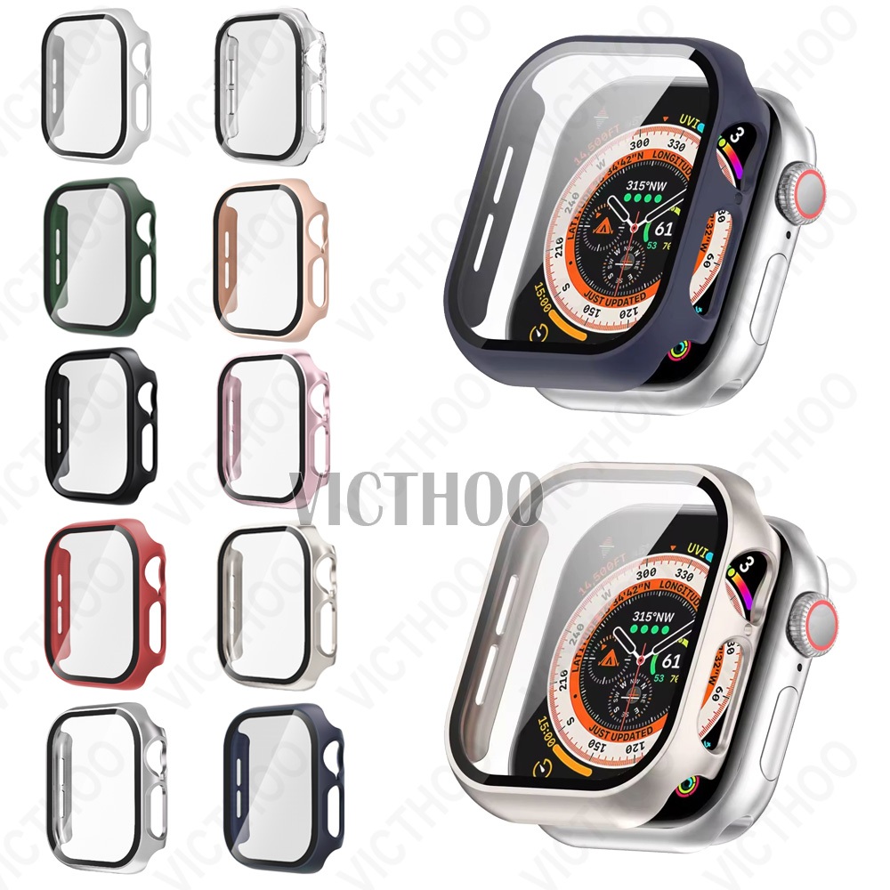 กรณีคอมพิวเตอร์แข็งที่มีฟิล์มหน้าจอแก้วนิรภัยครอบครองเต็มรูปแบบสำหรับ iWatch Series 10/9/8/7/6/5/4/3/SE Ultra 2 49mm 46mm 44mm 45mm 41mm 42mm 40mm 38mm