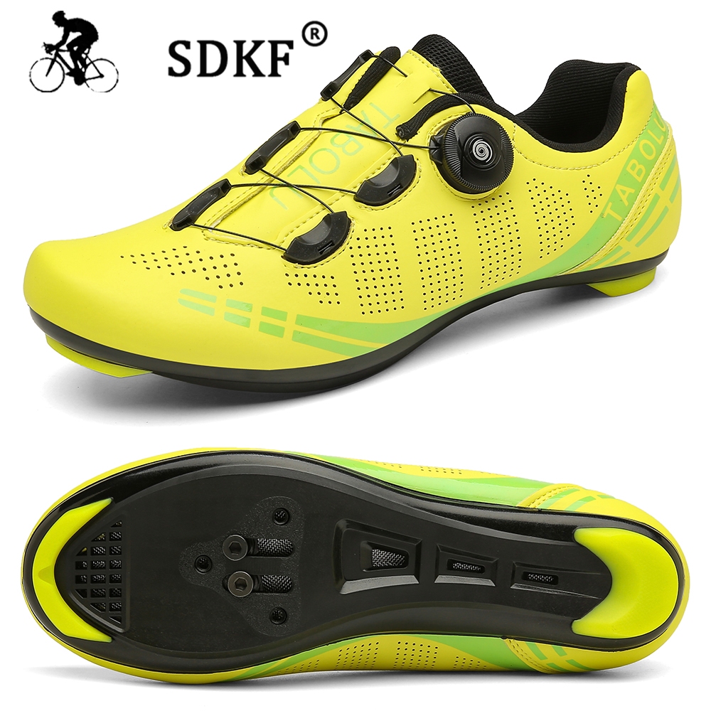 SDKF รองเท้าคลีท สีเหลืองส้ม คุณภาพสูง สําหรับจักรยานเสือภูเขา Bicycle shoes Lock buckle
