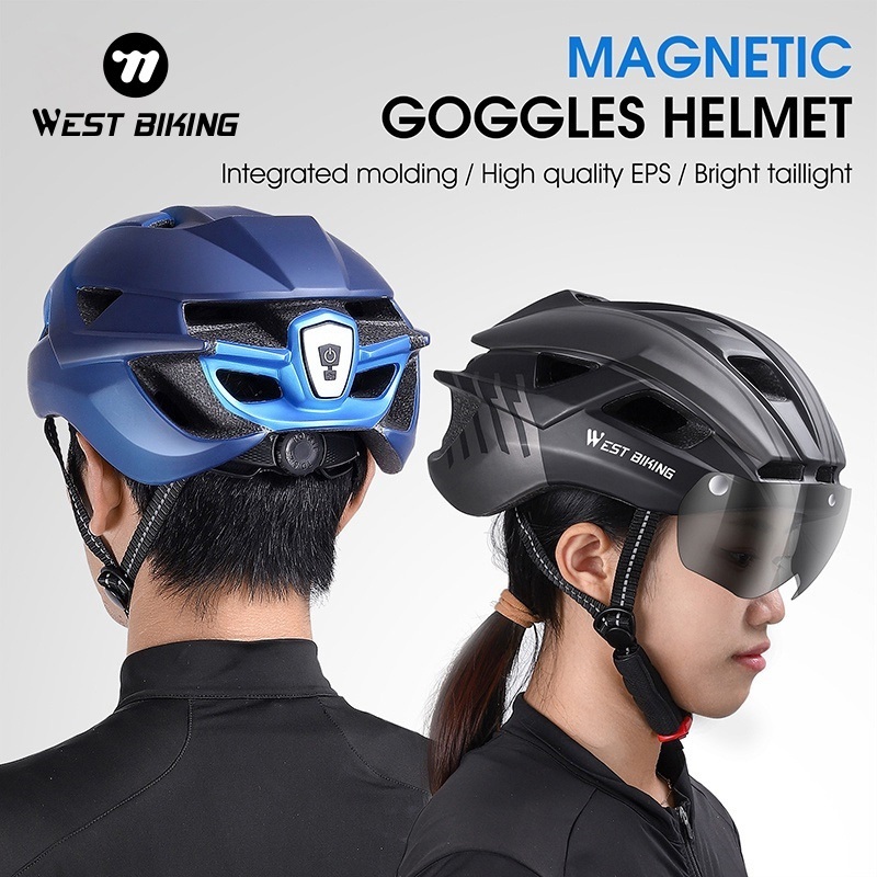 WEST BIKING หมวกกันน็อคขี่จักรยานชิ้นเดียวพร้อมหมวกกันน็อคแว่นตาจักรยานเสือภูเขาอุปกรณ์จักรยาน