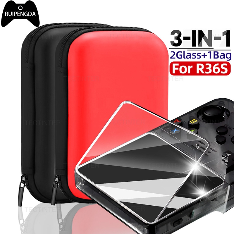 ฟิล์มกระจกนิรภัยสําหรับ R36S/R35S/RGB20S เกมคอนโซลมือถือป้องกันหน้าจอฟิล์มกระเป๋าเก็บแบบพกพาอุปกรณ์เสริม