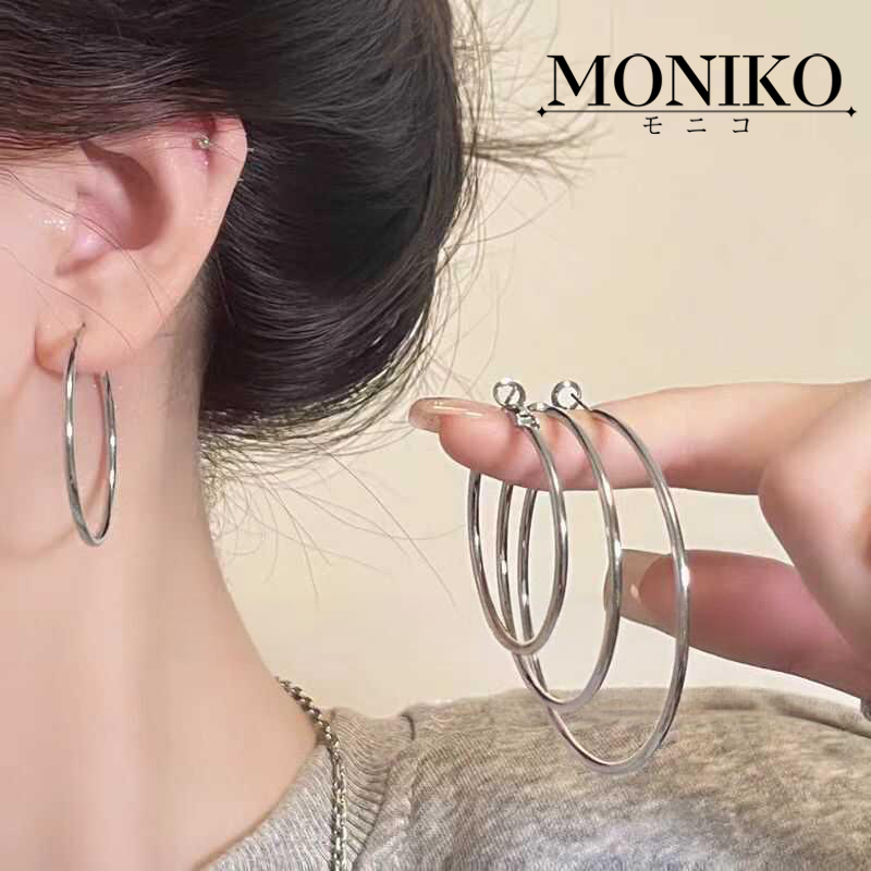 MONIKO Y2K 3-7CM ต่างหูห่วงใหญ่สไตล์ยุโรปและอเมริกา ไม่ซีดจาง