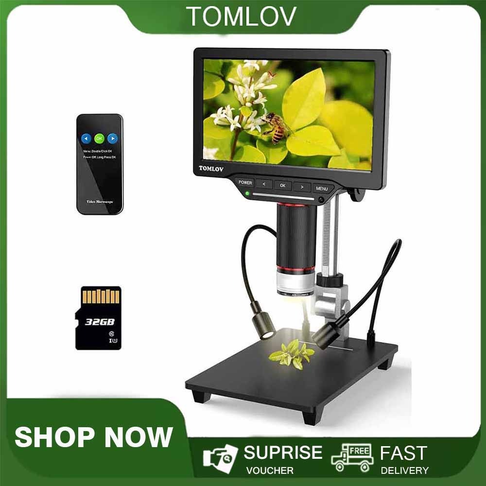 Tomlov DM201 Pro 7 นิ้วกล้องจุลทรรศน์ HDMI ดิจิตอลความละเอียดสูง 1024P 1300x การตรวจสอบอุตสาหกรรมการ