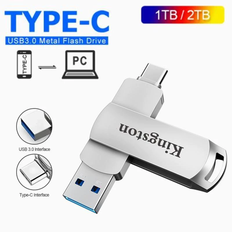 Original 1TB 2TB USB 3.0 ไดรฟ์ปากกา USB Stick Key USB แฟลชไดรฟ์โลหะ TYPE-C ใช้งานร่วมกับ i/Ph/one 15 คอมพิวเตอร์ Digital Otg เก็บคอมพิวเตอร์ Digital sd card