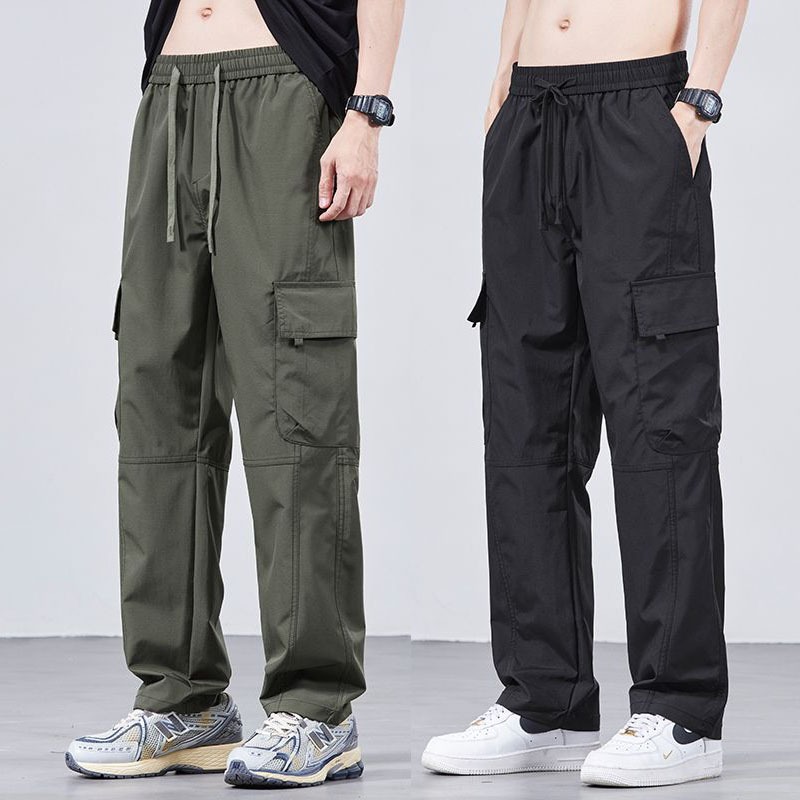 พร้อมส่ง กางเกงขายาวชาย สไตล์เกาหลี แฟชั่นลำลอง หลายกระเป๋า ทรงหลวม