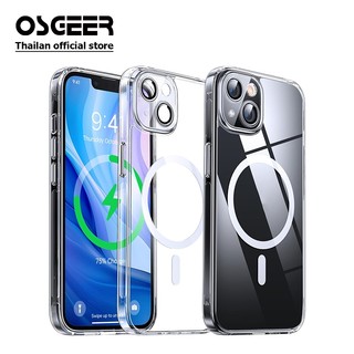 Osgeer Magnetic Hybrid Clear Case สําหรับ iPhone 11 12 13 14 15 16 16e pro max [ตัวป้องกันกล้องในตัว] [ไม่เหลือง] ฝาครอบเคสโทรศัพท์แบบใสแข็ง, ใส