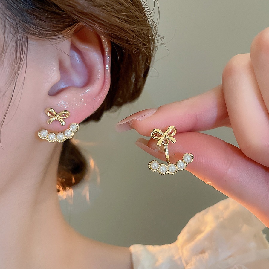 [Jewbeauty]โบว์ต่างหูมุกแฟชั่นย้อนยุคหมุดที่ละเอียดอ่อนแสงหรูหราอุปกรณ์เสริมความรู้สึกสูง