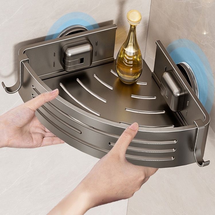 YUN JIE YA ห้องน้ําถ้วยดูดชั้นวางห้องสุขาผนังมุมแร็คที่ไร้รอยต่อติดผนังห้องน้ําพรุนฟรีห้องอาบน้ํา