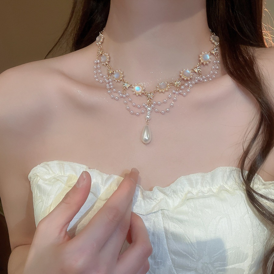 [จูวบิวตี้]สร้อยคอไข่มุกหยดน้ําโบว์ เครื่องประดับผม ดีไซน์บุคลิกภาพที่หรูหรา กระดูกไหปลาร้า โซ่ เครื่องประดับหรูหราเบา