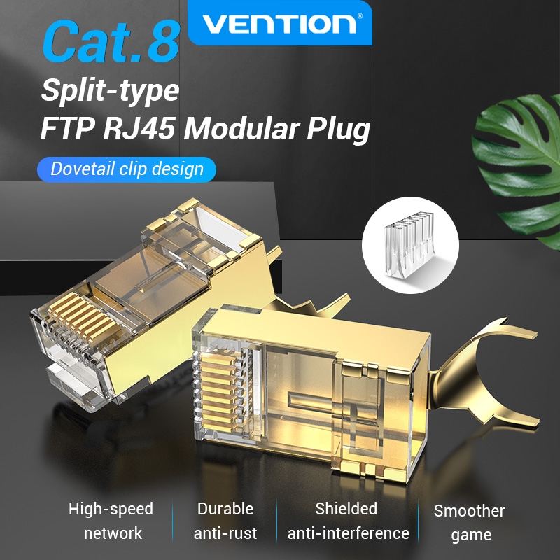 Vention Cat8 ตัวเชื่อมต่อ RJ45 8P8C FTP ปลั๊กเครือข่ายอีเธอร์เน็ต สายเคเบิล RJ45 ตัวเชื่อมต่อจีบ