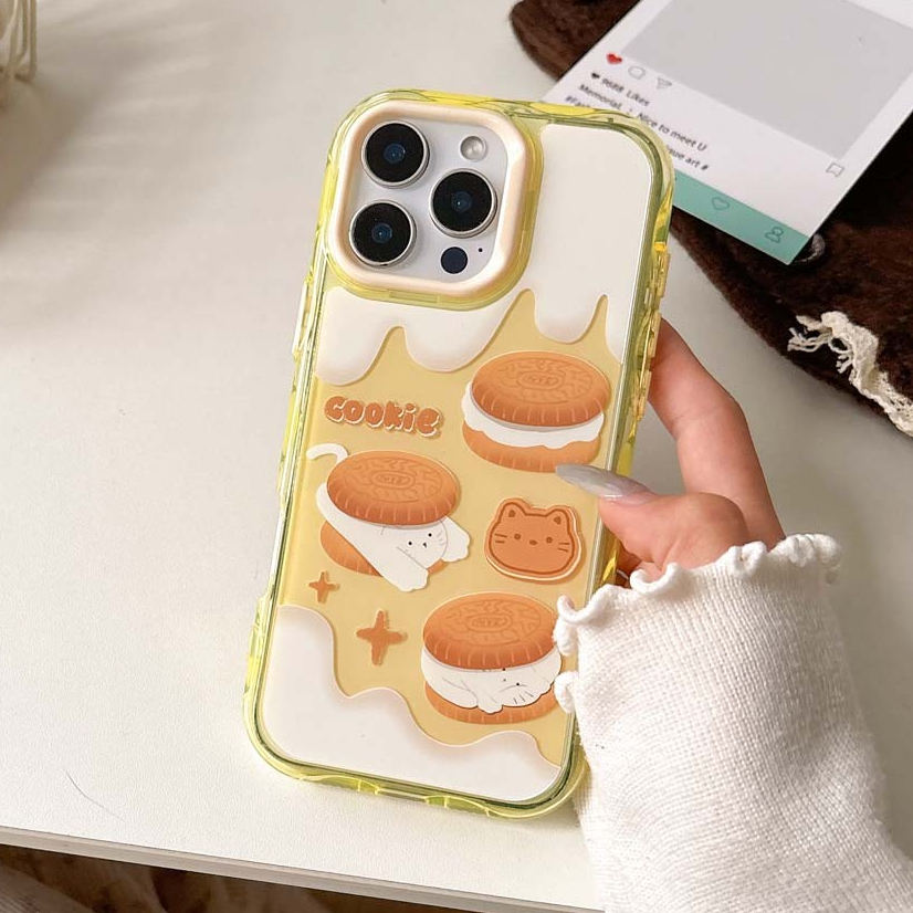 เคสโทรศัพท์บิสกิตแซนวิชน่ารักเข้ากันได้สําหรับ iPhone 16ProMax 15ProMax 14ProMax 13PROMAX ปกแข็ง