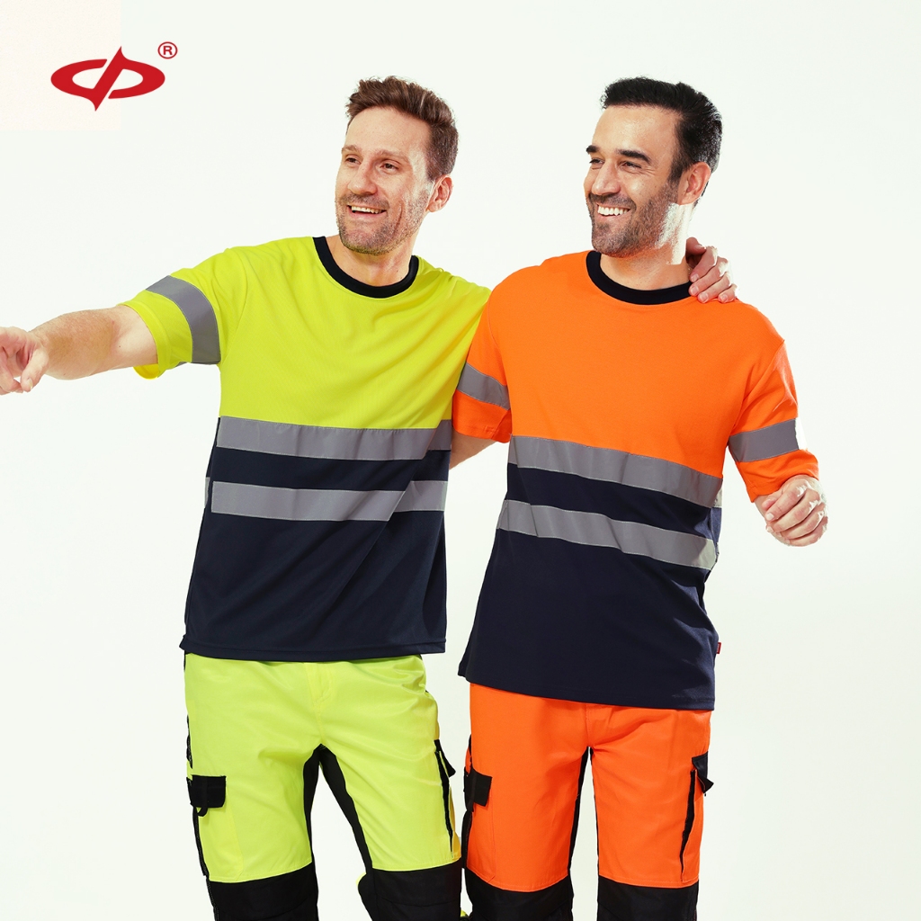 Zhongfang ผู้ชายการมองเห็นสูงสะท้อนแสงความปลอดภัย T เสื้อฤดูร้อน Breathable แขนสั้นเสื้อความปลอดภัยเสื้องานก่อสร้าง