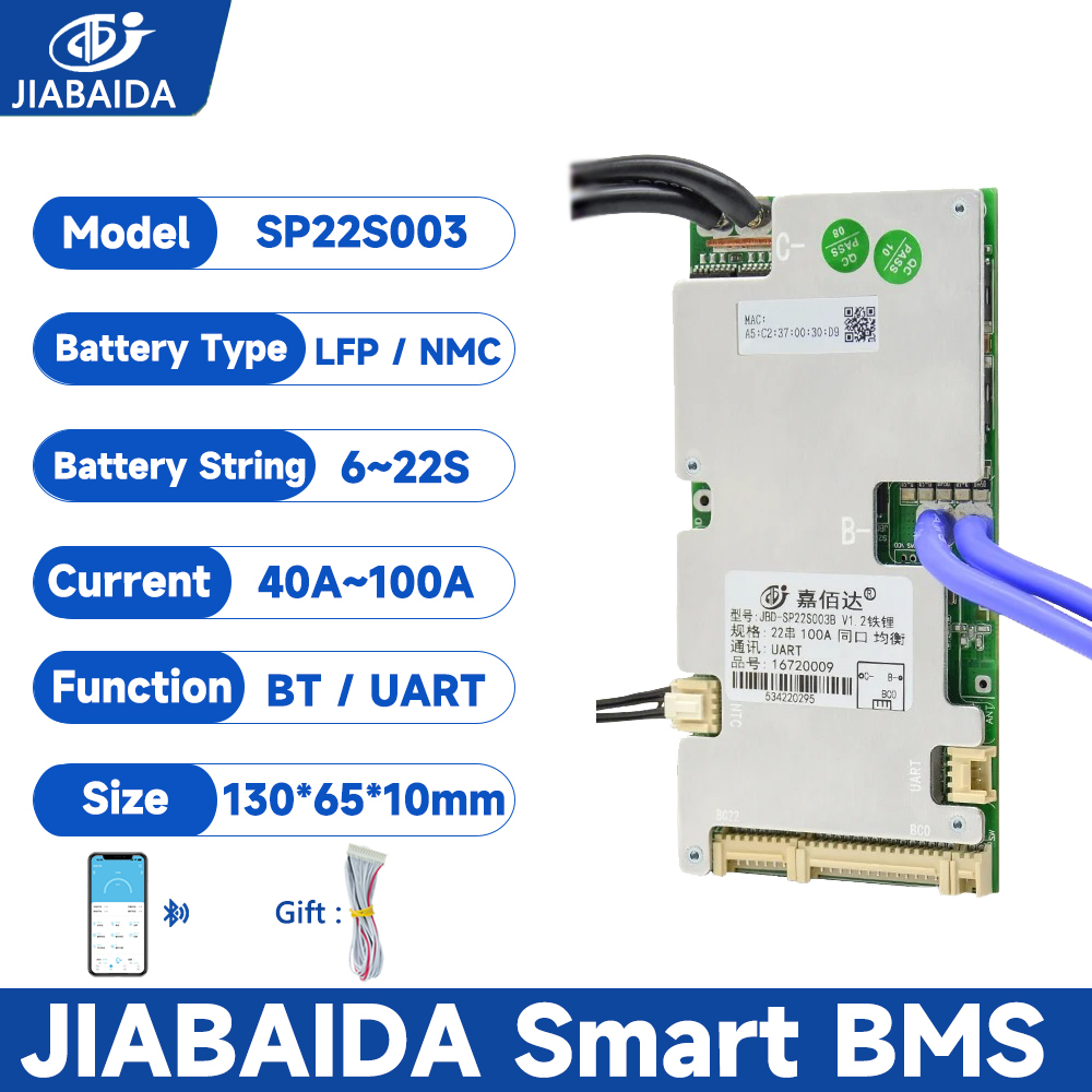 Jbd สมาร์ท BMS Lifepo4 Li-ion 6S 8S 13S 16S 20S 21S 22S 40A 50A 100A 24V 36V 48V Uart ในตัว BT