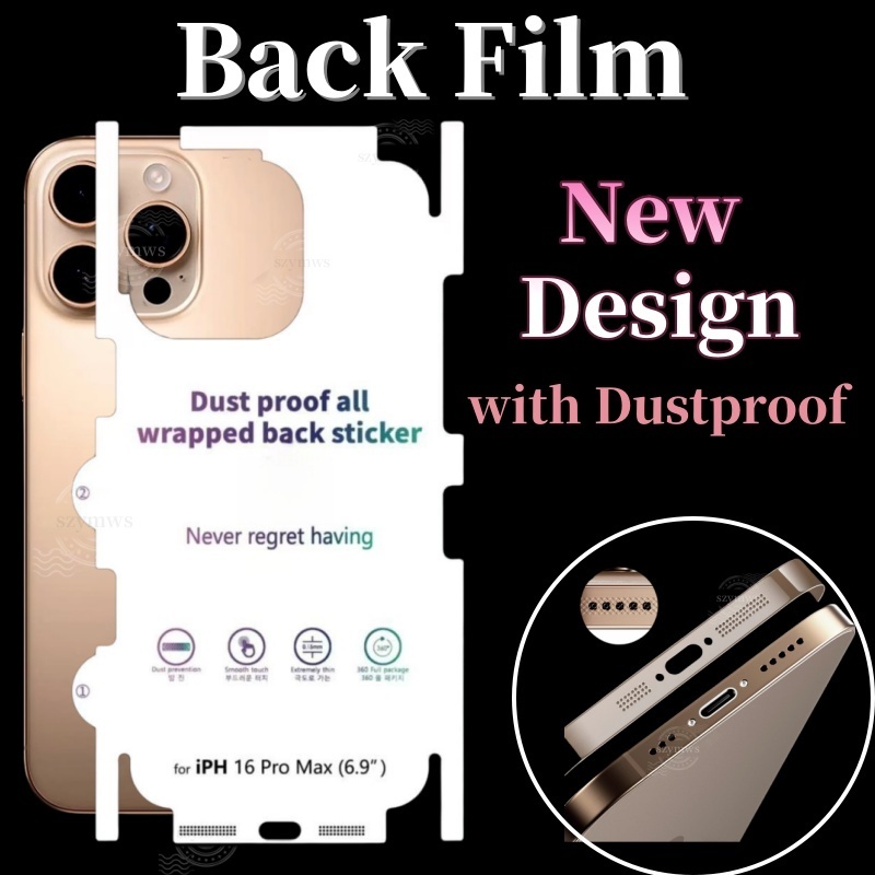 ฟิล์มไฮโดรเจลด้านหลังสําหรับiphone 16 Pro Max iPhone 16 15 14 Pro Plus 13 12ฟิล์มคลุมทั้งหมดพร้อมตาข่ายกันฝุ่นสําหรับiPhone 16E 15 14