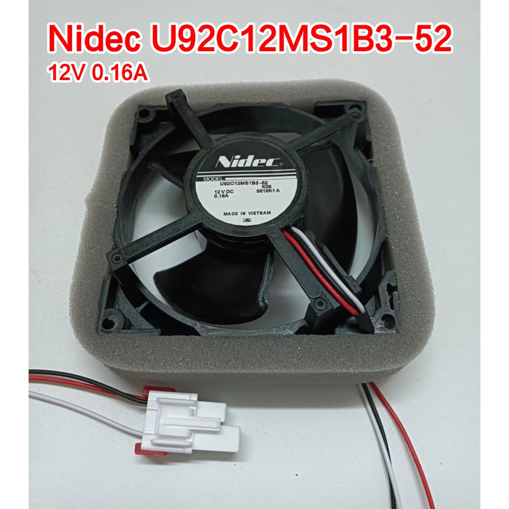 พัดลม Nidec U92C12MS1B3-52 12V 0.16A ใหม่ล่าสุด (9.2 ซม. * 9.2 ซม.)