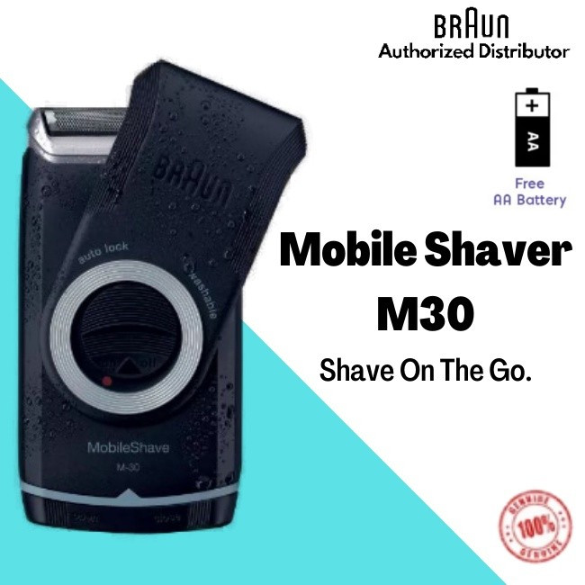 BRAUN เครื่องโกนหนวดไฟฟ้า M30 เครื่องโกนหนวดสําหรับเดินทางพร้อมหมวกบิด (แบตเตอรี่ AA)