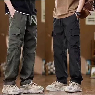 M-5xl Mens Overalls American Retro Style Loose Straight Pants