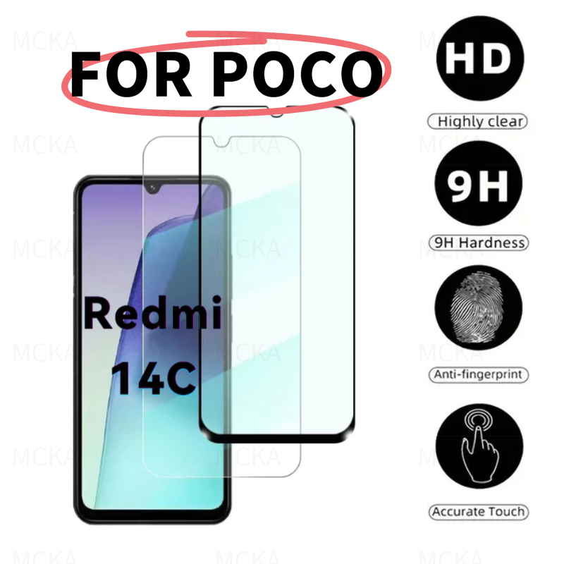 2 ชิ้น 9H HD กระจกนิรภัยฟิล์มสําหรับ Xiaomi Redmi 14C 13C หมายเหตุ 15 14 13 14T 13T Pro Poco M7 M6 X7 X6 X5 F7 F6 C75 C65 4G 5G โทรศัพท์มือถือป้องกันหน้าจอสูงอลูมิเนียมป้องกันการระเบิด ฟิล์มนิรภัยความละเอียดสูงฟิล์มนิรภัยขอบดําโท