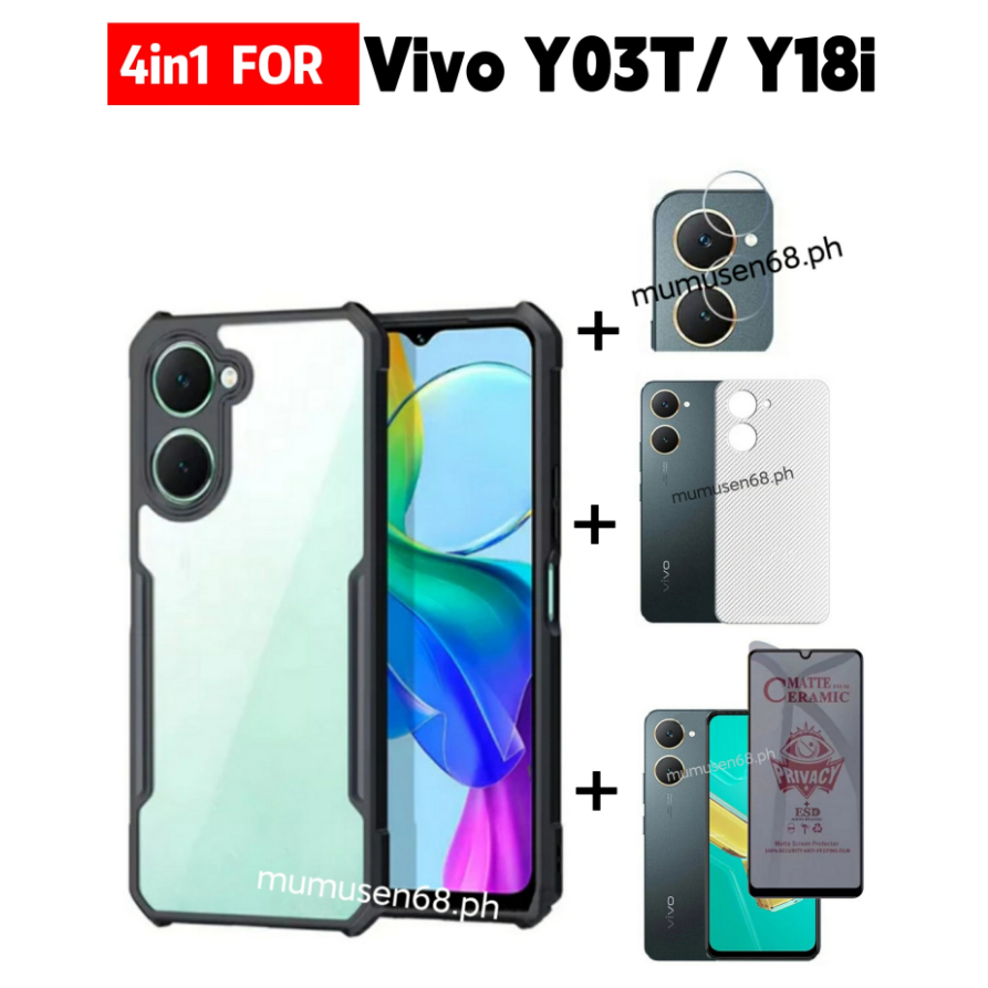 4in1 Vivo Y03T เคสโทรศัพท์กันกระแทกสําหรับ Vivo Y03 Y28 Y18 ป้องกันหน้าจอ + ฟิล์มเลนส์ + ฟิล์มด้านหล
