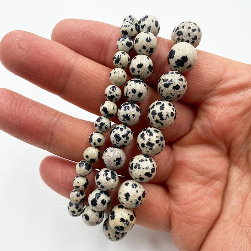 สร้อยข้อมือหินธรรมชาติ 6 มม.8 มม.10 มม.คริสตัลลูกปัด Dalmatian Jasper สร้อยข้อมือผู้หญิง Charm เครื่องประดับ