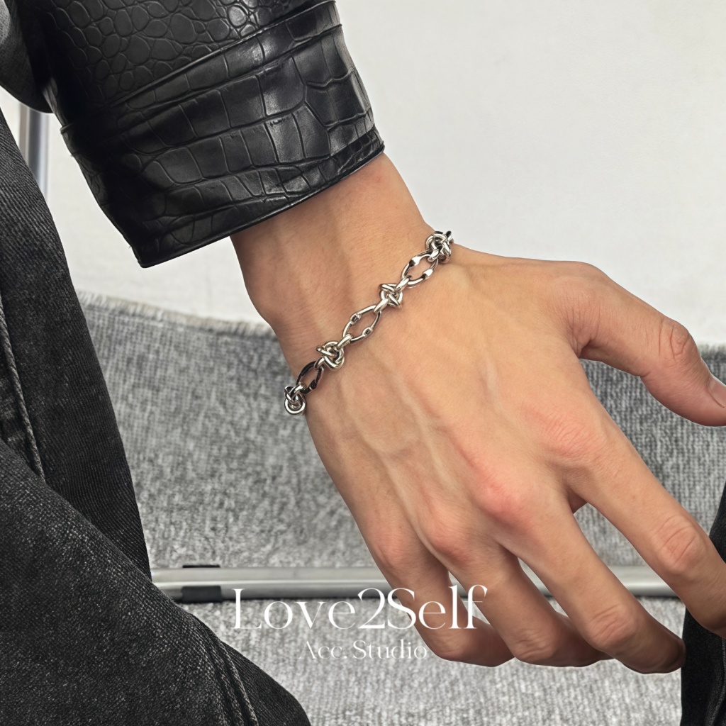 Love2Self S096 Hip Hop 18 ซม.สแตนเลสสตีลผู้ชายสร้อยข้อมือ Knot Link Chain Non Tarnish Punk Street สไตล์