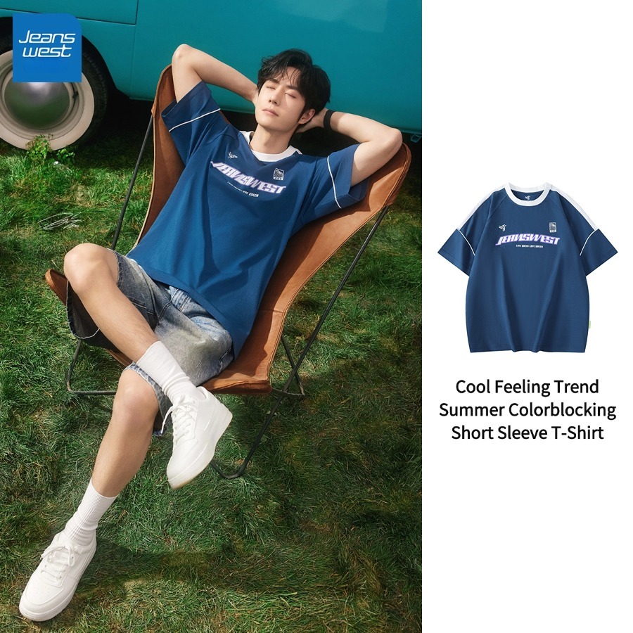 Jeanswest เสื้อยืดหวังอี้ป๋อ เดียวกัน ทรงโอเวอร์ไซส์เย็นสบาย ผ้าเทคโนโลยีนวัตกรรมลายพิมพ์ ใหม่ล่าสุด