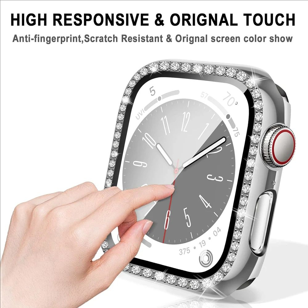 Bling กรณีเพชรป้องกันหน้าจอกระจกนิรภัย เชลล์ครอบครองเต็มสำหรับ iWatch Series 11/10/9/8/7/6/5/4/3 / SE Ultra 2 49mm 46mm 44mm 45mm 41mm 42mm 40mm 38mm ราคา ถูกที่สุด ดีลบีเคเค แกลเลอรีภาพที่ 7
