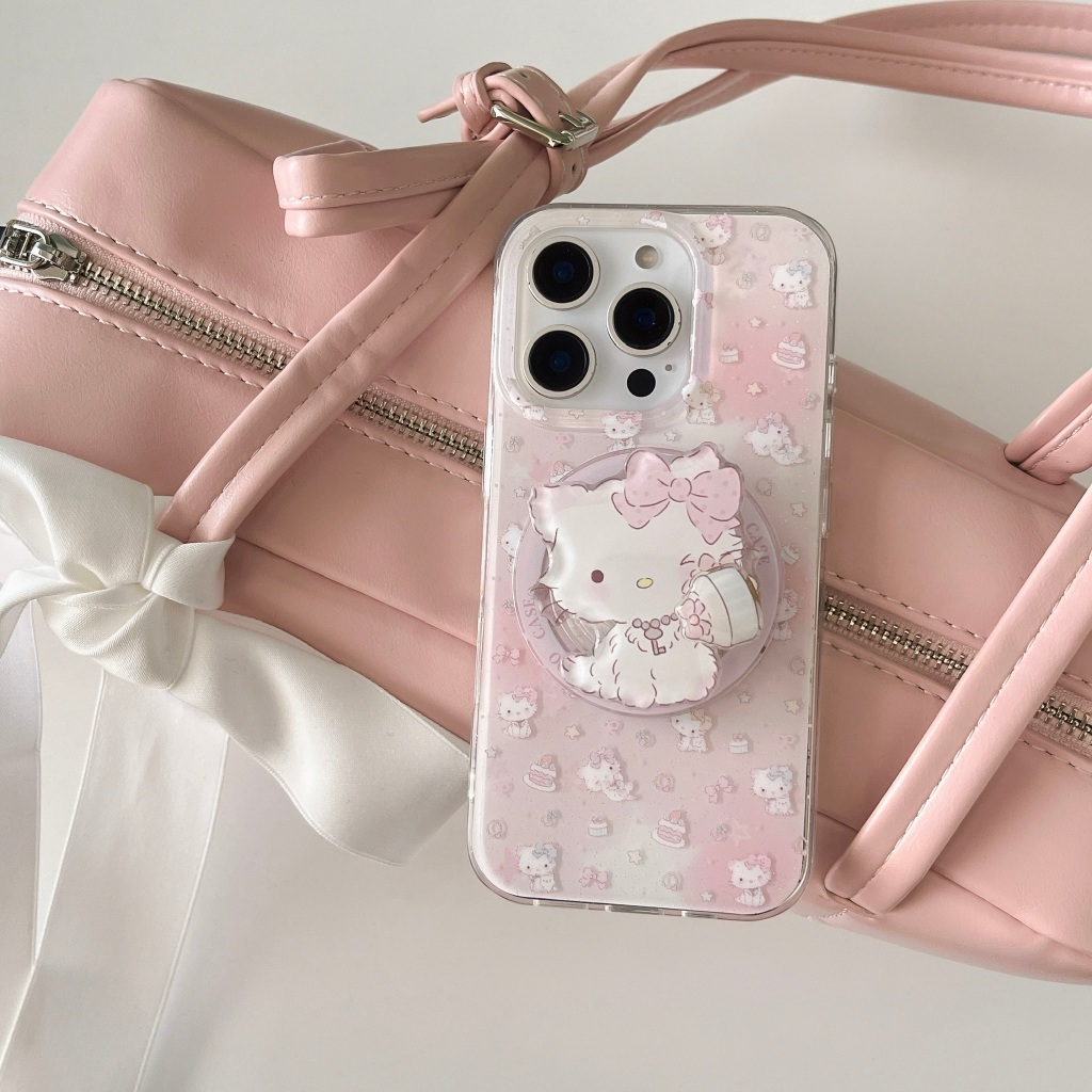การ์ตูนน่ารักสีชมพูเค้กแมวแม่เหล็กยึดเคสโทรศัพท์สําหรับ ไอโฟน 16 15 14 13 12 มือโปร สูงสุด ปลอกสองชั้นกันกระแทกปกหลัง