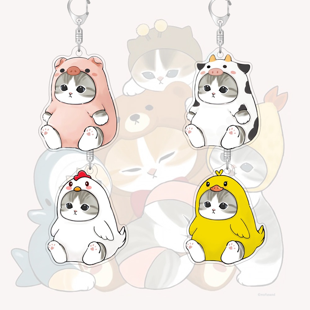พวงกุญแจอะคริลิค โมฟูแซนด์ สัตว์แมวน่ารักการ์ตูนกระเป๋าตกแต่งกระเป๋านักเรียนจี้ขนาดเล็กของขวัญแหวนกุญแจ