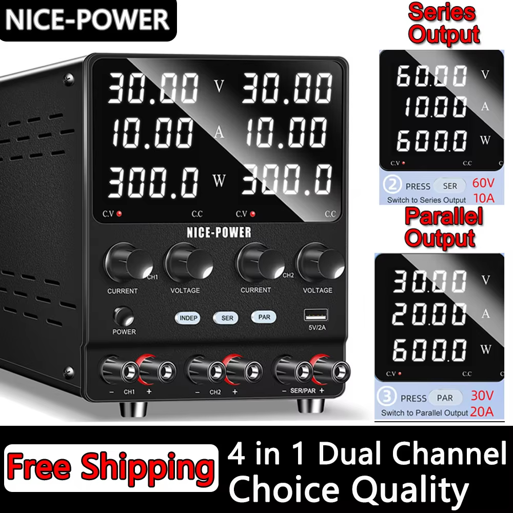 NICE-Power Dual Output Lab Power Supply, 30V 10A ปรับ Switching Regulated Series (60V 10A) ขนาน (30V