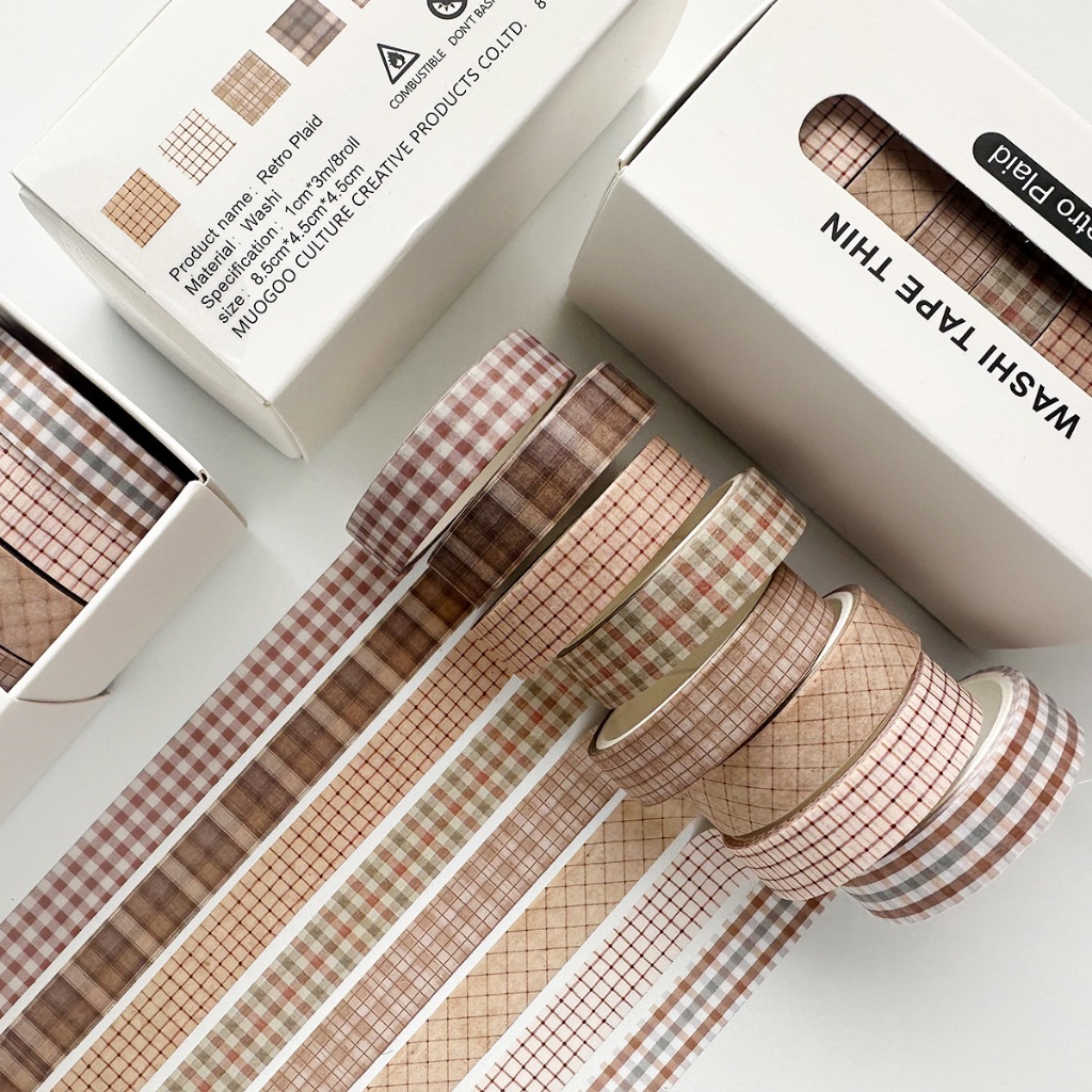 Penlab Retro Washi เทปชุด 8 ม้วน Skinny Vintage ตกแต่งกาว Masking เทปสติกเกอร์ตกแต่งสําหรับ Art DIY วารสาร C7830