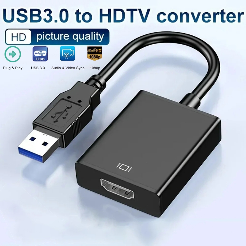 อะแดปเตอร์ USB เป็น HDMI USB 3.0 เป็น HDMI HD 1080P อะแดปเตอร์สายเคเบิลกราฟิกวิดีโอ HDTV ทีวีวิดีโอเสียง