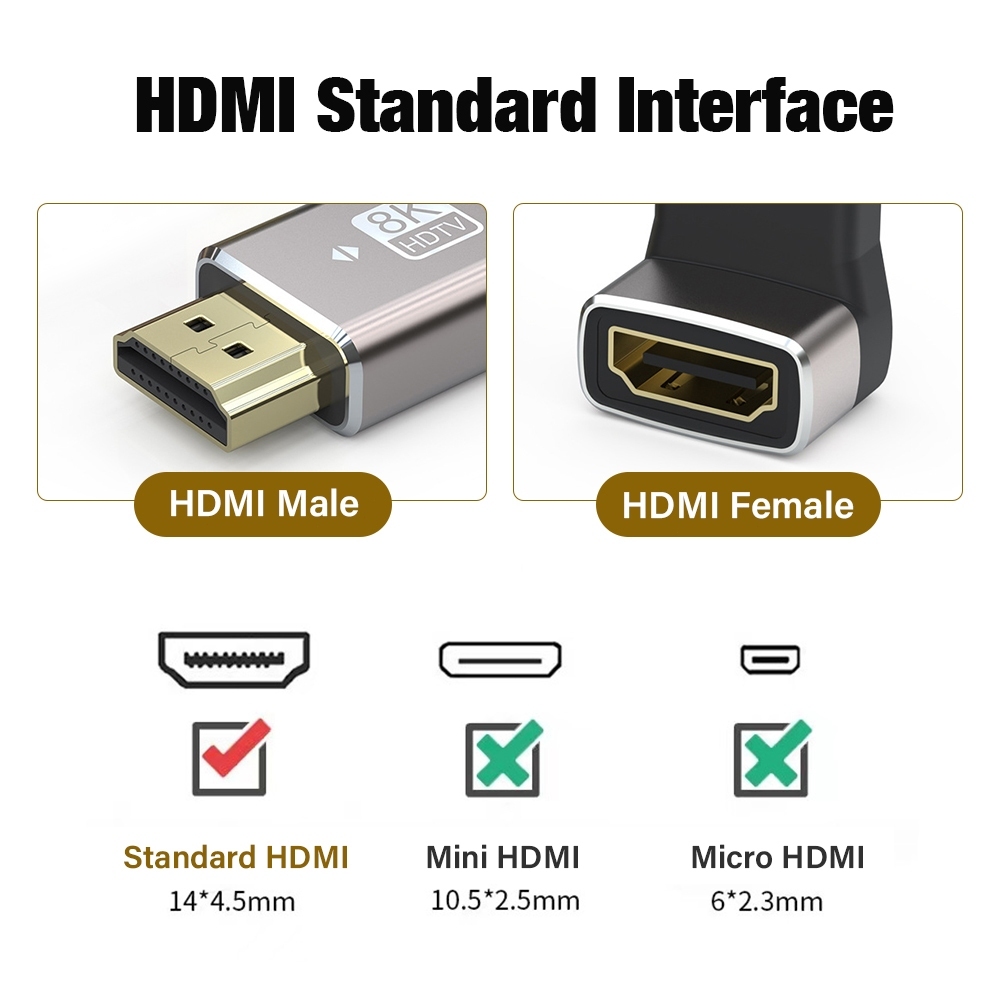 8k 60HZ 4K 120HZ HDMI Connector อะแดปเตอร์ขนาดเล็ก 90 องศามุมขวาข้อศอก Extender Cable HDTV Converter 48Gbps HD 2.1 HDMI2.1