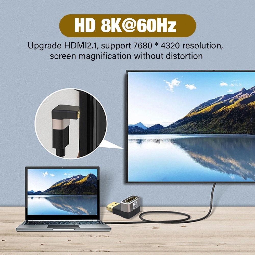 8k 60HZ 4K 120HZ HDMI Connector อะแดปเตอร์ขนาดเล็ก 90 องศามุมขวาข้อศอก Extender Cable HDTV Converter 48Gbps HD 2.1 HDMI2.1