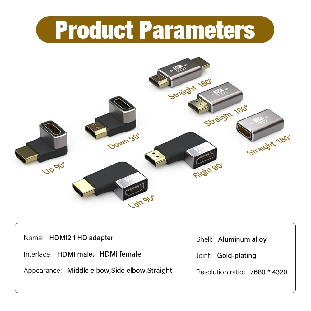 8k 60HZ 4K 120HZ HDMI Connector อะแดปเตอร์ขนาดเล็ก 90 องศามุมขวาข้อศอก Extender Cable HDTV Converter 48Gbps HD 2.1 HDMI2.1