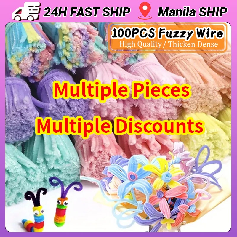 คุณภาพดี100PCS Thicken หนาแน่น Fuzzy Wire Pipe Cleaner Craft ดอกไม้ Chenille Stem, สําหรับ DIY ตุ๊กต