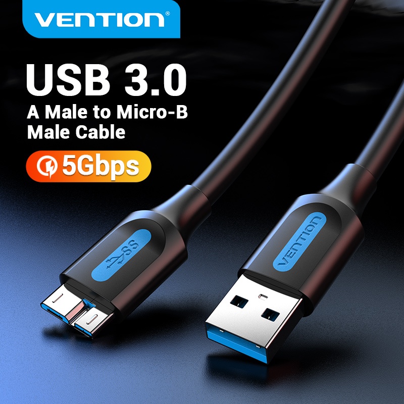 Vention สาย USB 3.0 A ต่อ Micro-B 5Gbps ชาร์จเร็ว 2A นุ่มทนทาน สำหรับฮาร์ดดิสก์ภายนอก/กล้อง/อุปกรณ์ Android