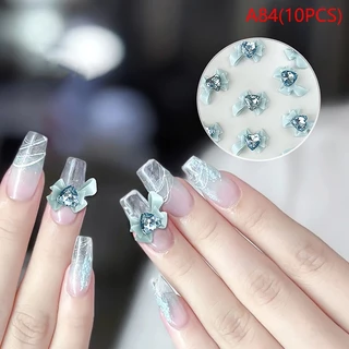 GoldenSilver 10pcs Bow Nail Art Ch 3D ญี่ปุ่น Bow Tie เครื่องประดับเล็บ Rhinestone ตกแต่ง DIY อุปกรณ์เสริม TH
