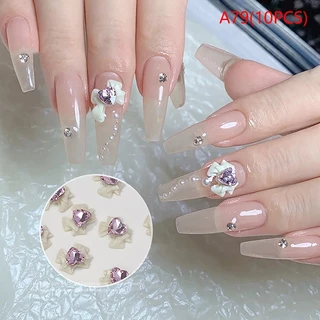GoldenSilver 10pcs Bow Nail Art Ch 3D ญี่ปุ่น Bow Tie เครื่องประดับเล็บ Rhinestone ตกแต่ง DIY อุปกรณ์เสริม TH