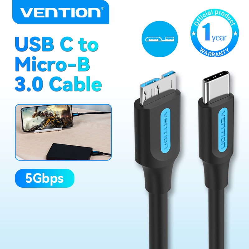 Vention Type C ถึง Micro B Cable Male to Male Fast Charge สําหรับ Macbook Hard Drive HDD SDD