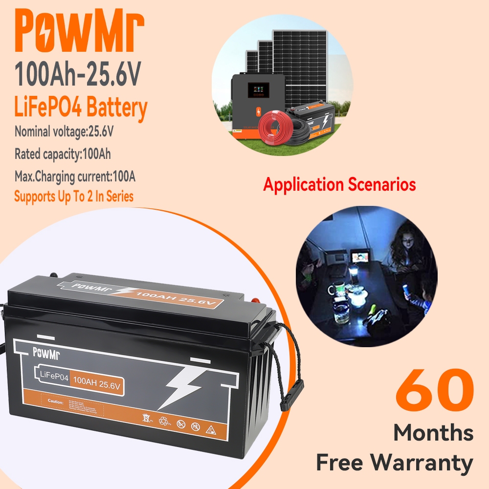 Powmr 25.6V 100AH LiFePo4 แบตเตอรี่ Solar Battery Ebike แบตเตอรี่แบตเตอรี่รถยนต์ประสิทธิภาพสูง Built