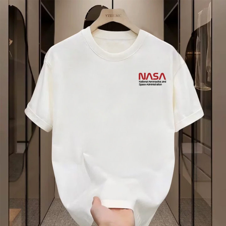 NASA เสื้อยืดแขนสั้น - ดีไซน์ตัวอักษรเท่, 100% ผ้าฝ้าย, ใส่ได้ทั้งชายและหญิง