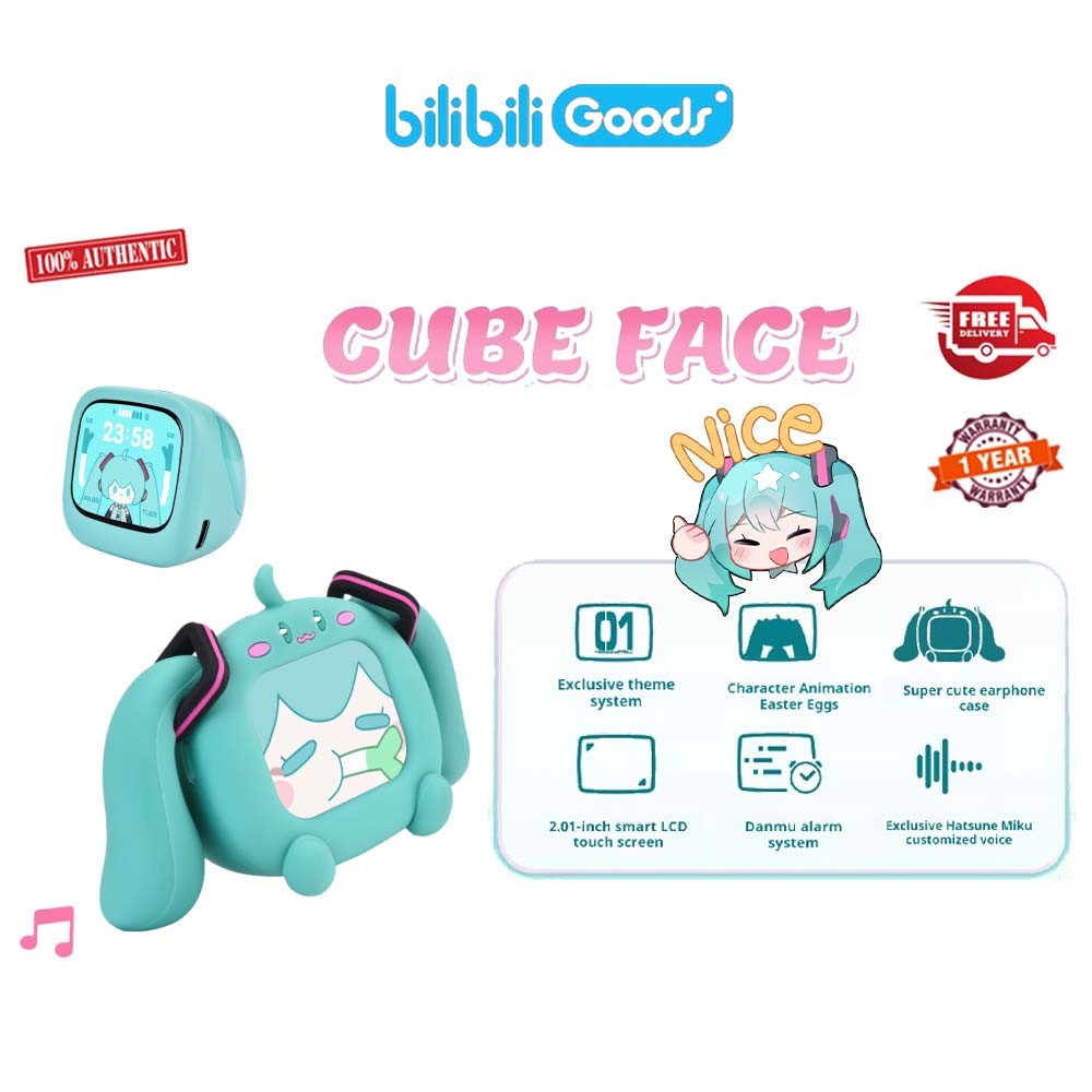 Bilibiligoods Hatsune Miku CUBE FACE หน้าจอสัมผัส LCD หูฟังบลูทูธไร้สายจริง