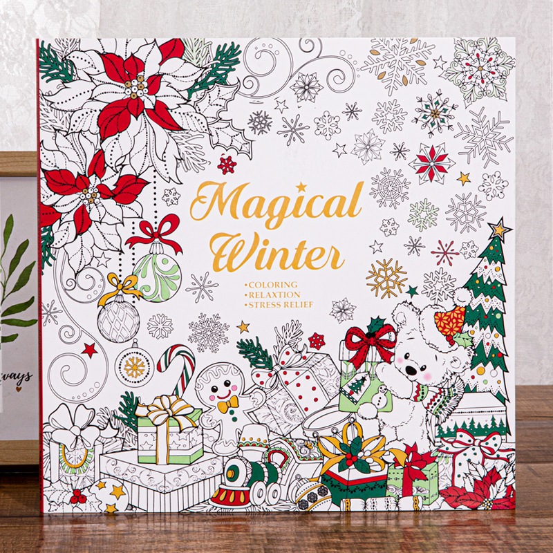 สมุดระบายสีฤดูหนาว Magical Christmas Snowman Princess Magic House Drawing Wonderland Adventure Painting Book สําหรับเด็ก