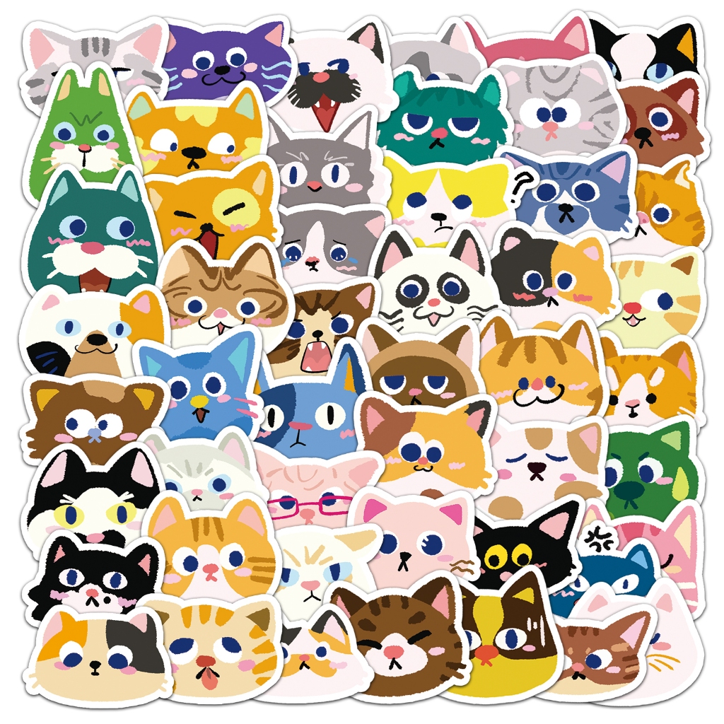 ใหม่50ชิ้นหัวแมวสติกเกอร์น่ารักสําหรับ ทําเอง เคสโทรศัพท์แล็ปท็อปหมวกกันน็อครถกราฟฟิตีกันน้ําตกแต่งของขวัญ