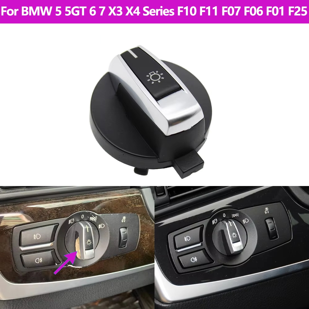 สําหรับ BMW 5 5GT 6 7 X3 X4 Series F10 F11 F07 F06 F01 F25 F26 สีดําไฟหน้าสวิทช์หมุนลูกบิดปุ่มหมวก