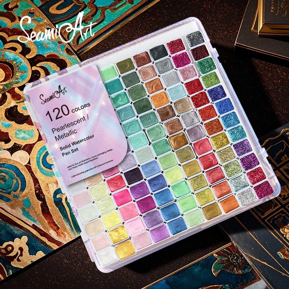 Seamiart 20/24/36/48/60/120 สี Pearlescent Metallic Shimmer Solid สีน้ําชุดสําหรับวาดภาพวาดเล็บ Art