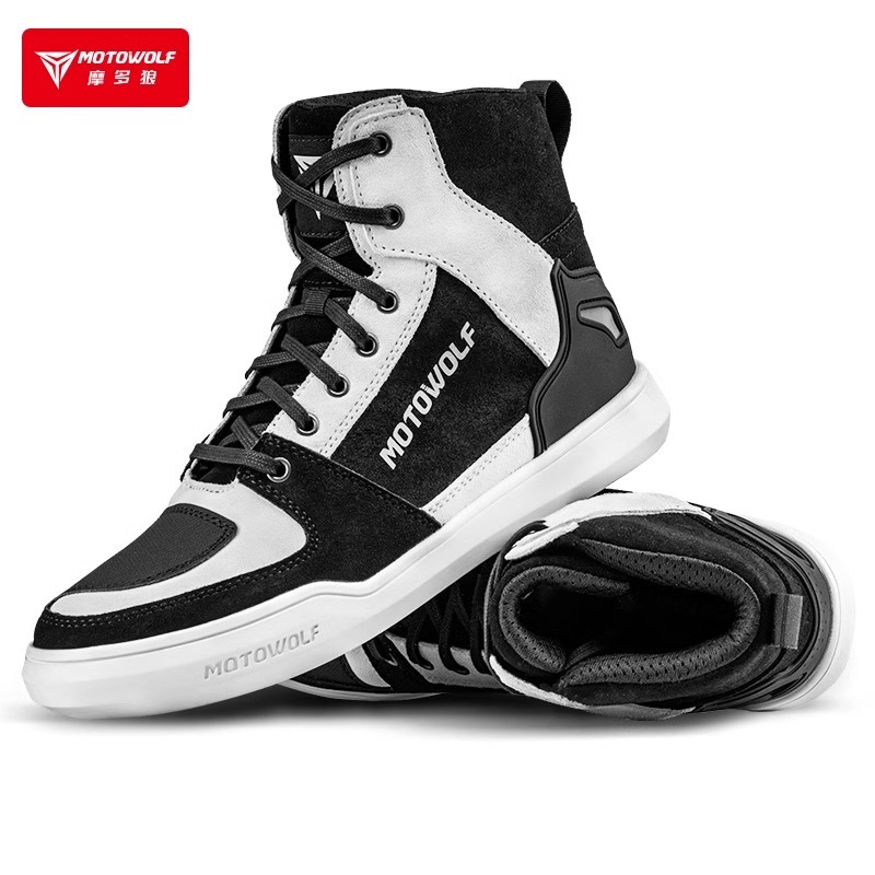 Motowolf รองเท้าบูทมอเตอร์ไซค์หนังป้องกันขนาดใหญ่ Causal เหมาะสําหรับ Street Riding Men