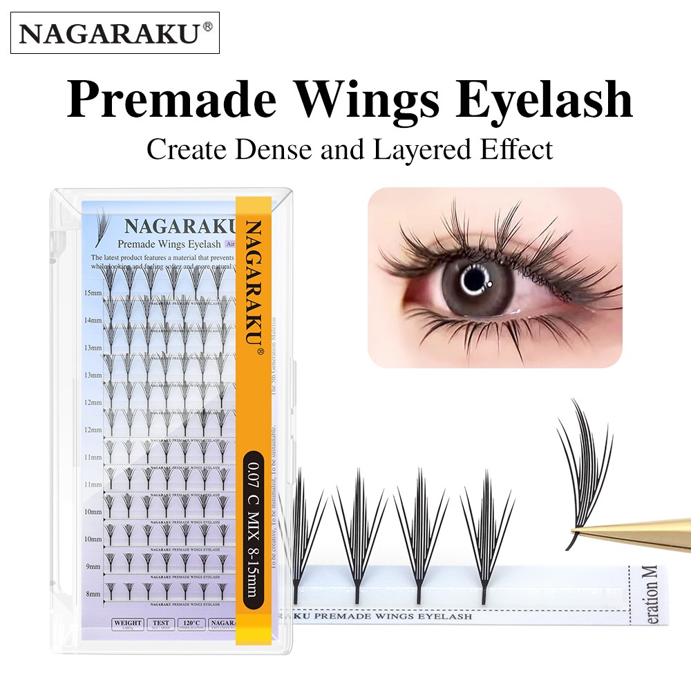 Nagaraku Premade ปีกขนตาปลอม Air Series Premade Feather Light Eyelash Extensions