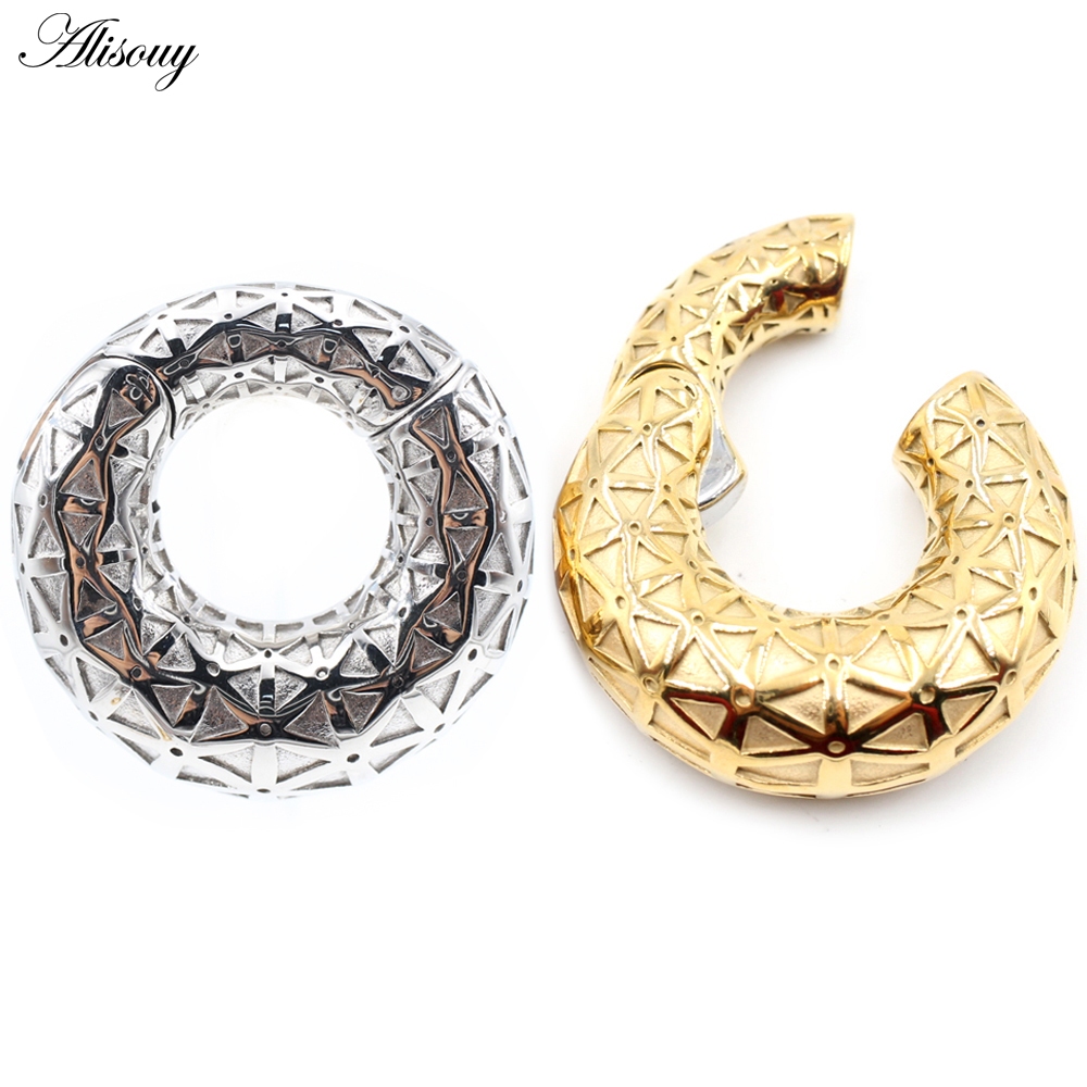 Alisouy 1 ชิ้นสแตนเลสดอกไม้รอบวงกลมหูน้ําหนัก Expander เปลปลั๊กวัด Hoop ต่างหูเจาะร่างกายเครื่องประดับ