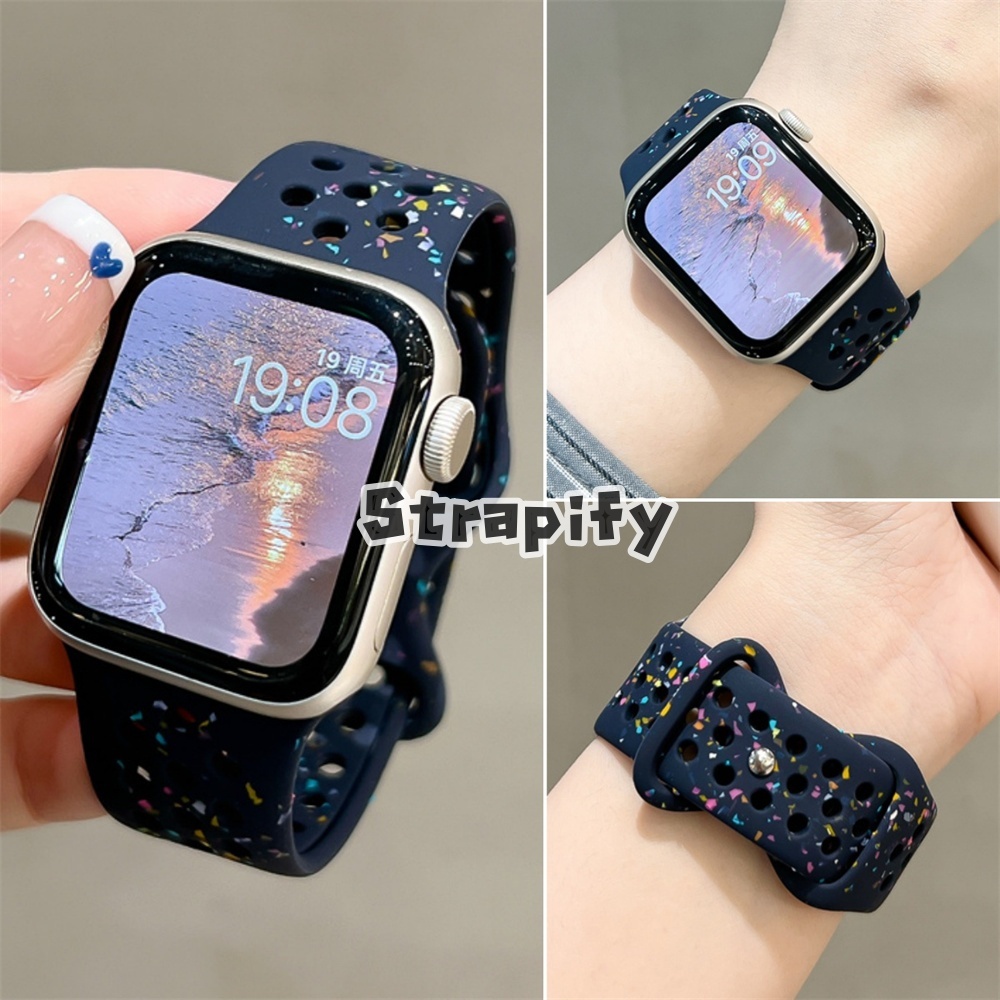 Multicolored dots สายซิลิโคนสําหรับ apple watch S10/9/8/7/6/5/4/3/2/1 SE2 ULTRA2 Breathable เปลี่ยนสายสําหรับ iwatch 49 มม.46 มม.45 44 42 41 40 38 กีฬาอุปกรณ์เสริม